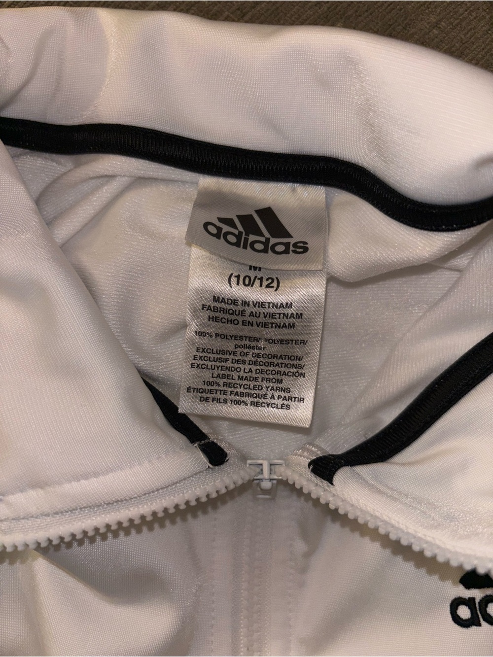 adidas White Kids Track Jacket with Black Stripes - Picture 5 of 5